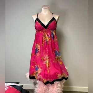 Le Chateau Pink Floral Dress with Black Accents